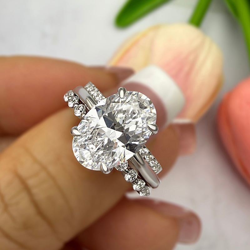 Silver Wedding Set with 3.5 Carat Oval Cut 3 pcs Gemstone