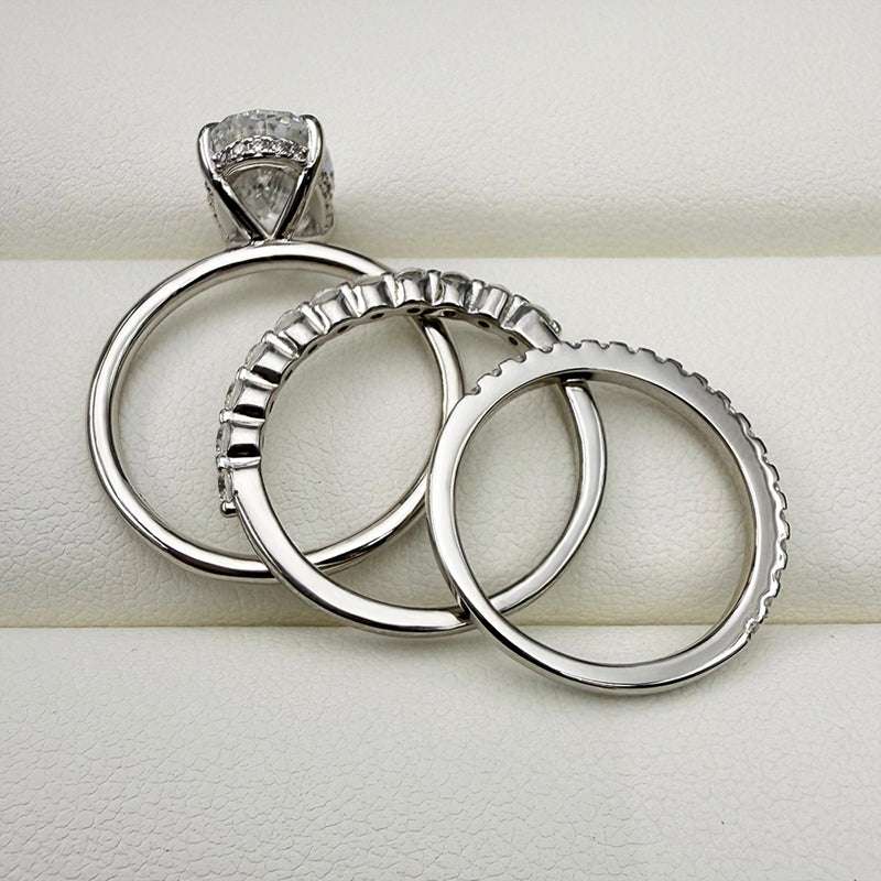3 pcs silver Wedding Set with Oval Cut Gemstone