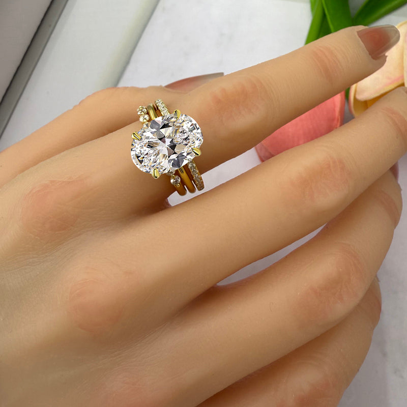 Silver Wedding Set with 3.5 Carat Oval Cut 3 pcs Gemstone