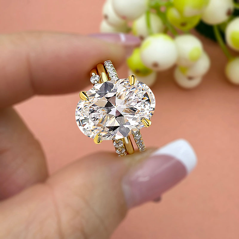 Silver Wedding Set with 3.5 Carat Oval Cut 3 pcs Gemstone