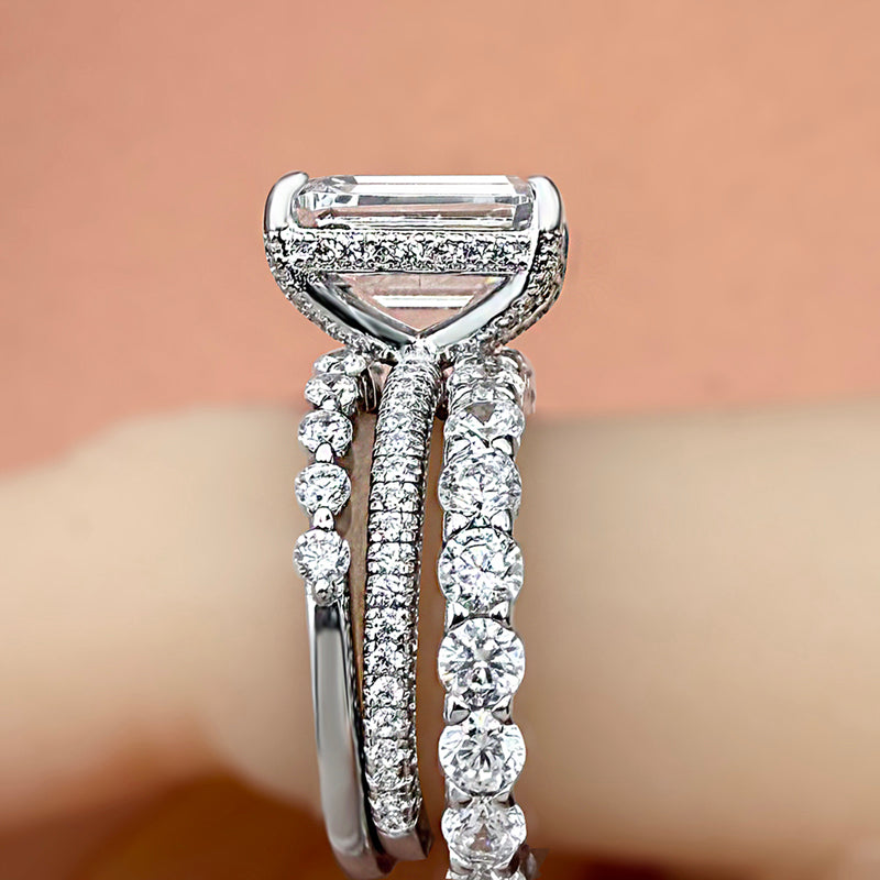 Silver Wedding Set with 4.5 Carat Radiant Cut 3pcs Gemstone