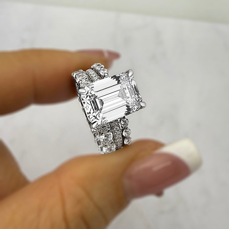 Silver Wedding Set with 4.5 Carat Radiant Cut 3pcs Gemstone