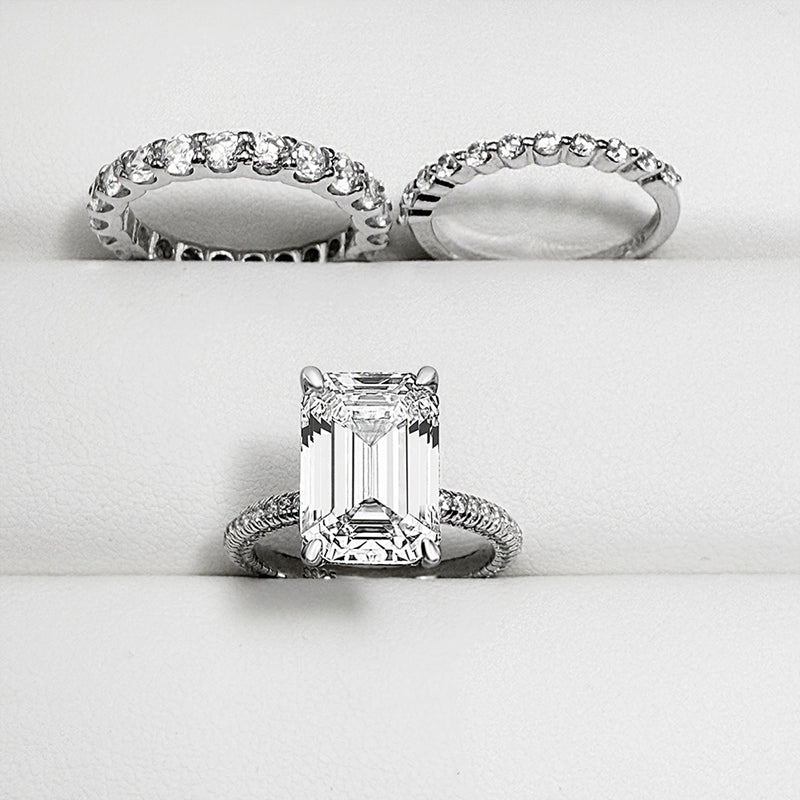 Silver Wedding Set with 4.5 Carat Radiant Cut 3pcs Gemstone