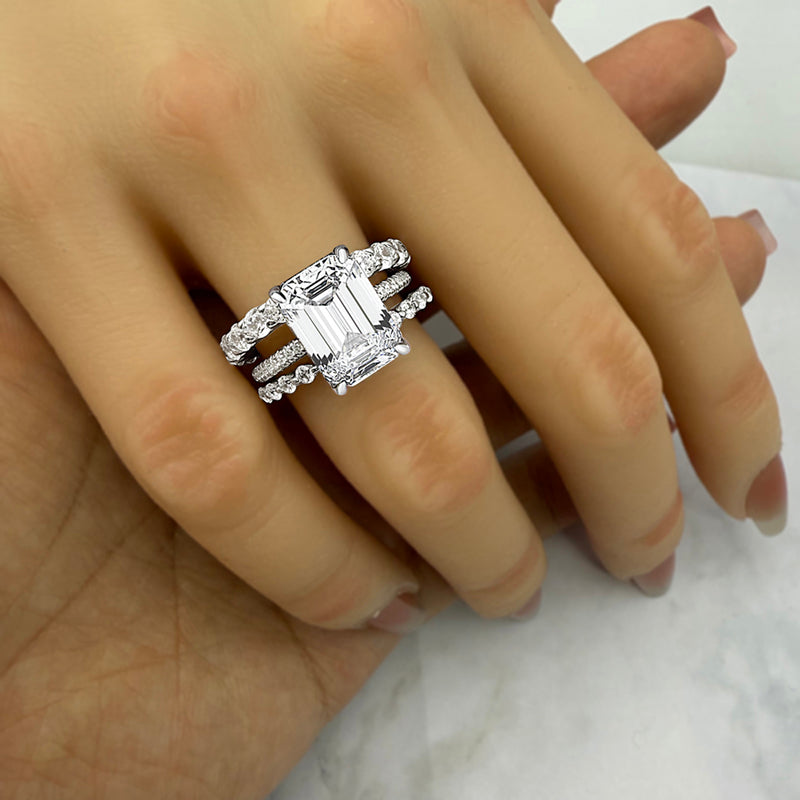 Silver Wedding Set with 4.5 Carat Radiant Cut 3pcs Gemstone