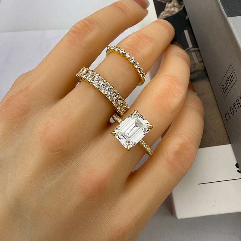 3pcs silver Wedding Set with Radiant Cut Gemstone