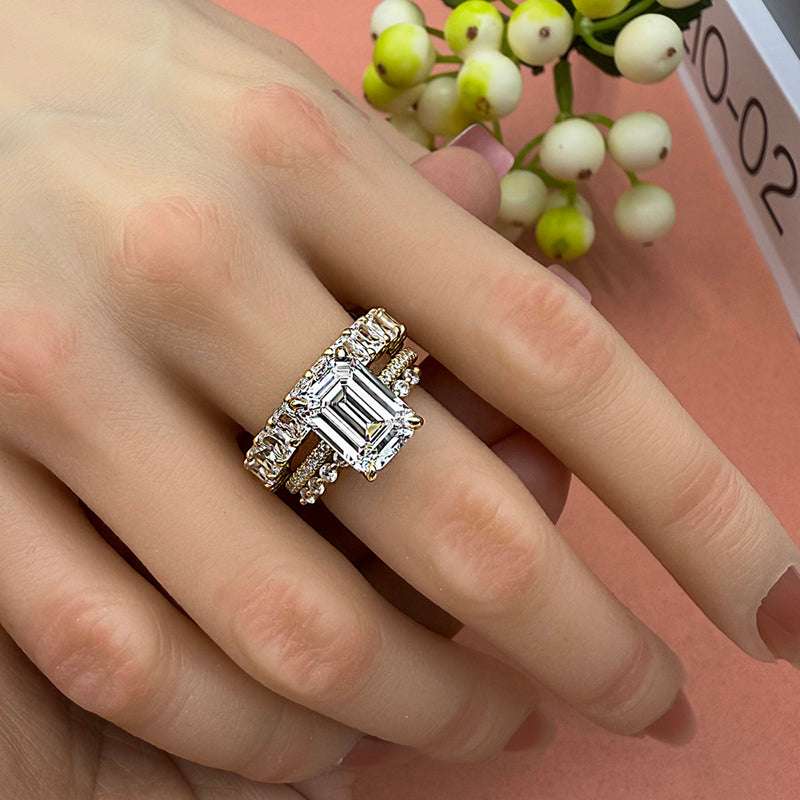 3pcs silver Wedding Set with Radiant Cut Gemstone