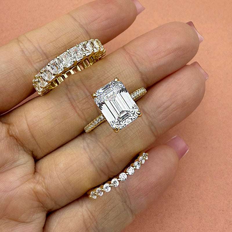 3pcs silver Wedding Set with Radiant Cut Gemstone