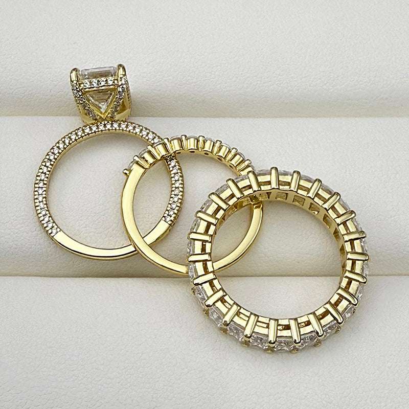 3pcs silver Wedding Set with Radiant Cut Gemstone