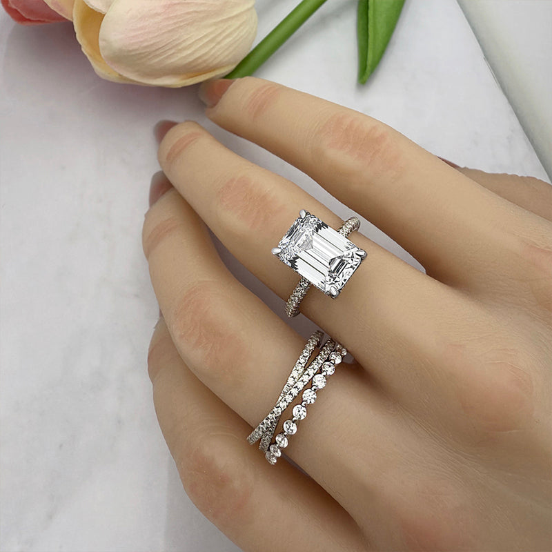 3 PCS 925 Sterling Silver Emerald Cut Sona Simulated Diamond Ring