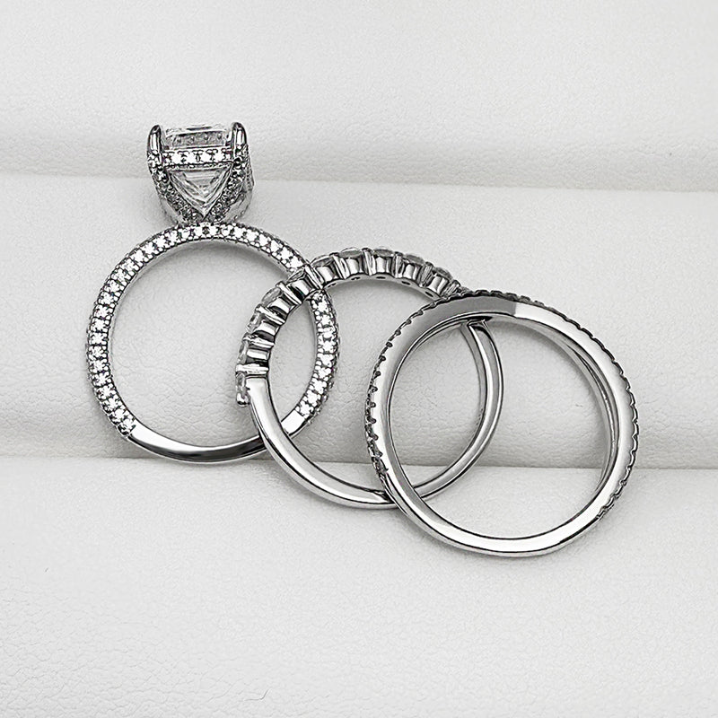 3 PCS 925 Sterling Silver Emerald Cut Sona Simulated Diamond Ring
