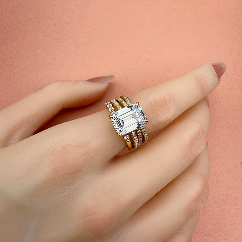 3 PCS 925 Sterling Silver Emerald Cut Sona Simulated Diamond Ring