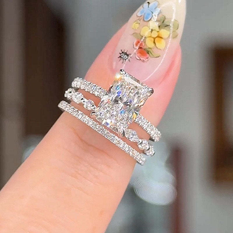 3.3Ct Radiant Cut Simulated Diamond 3PCS Wedding Set, White & Yellow Gold Plated