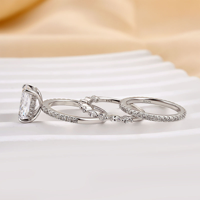 3.3Ct Radiant Cut Simulated Diamond 3PCS Wedding Set, White & Yellow Gold Plated