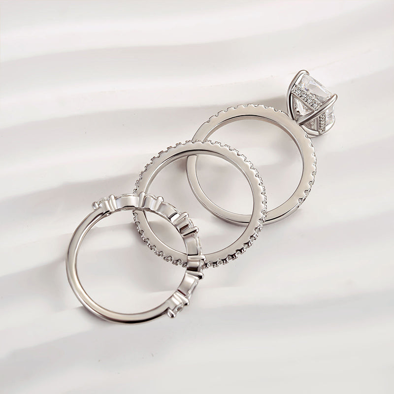 3.3Ct Radiant Cut Simulated Diamond 3PCS Wedding Set, White & Yellow Gold Plated