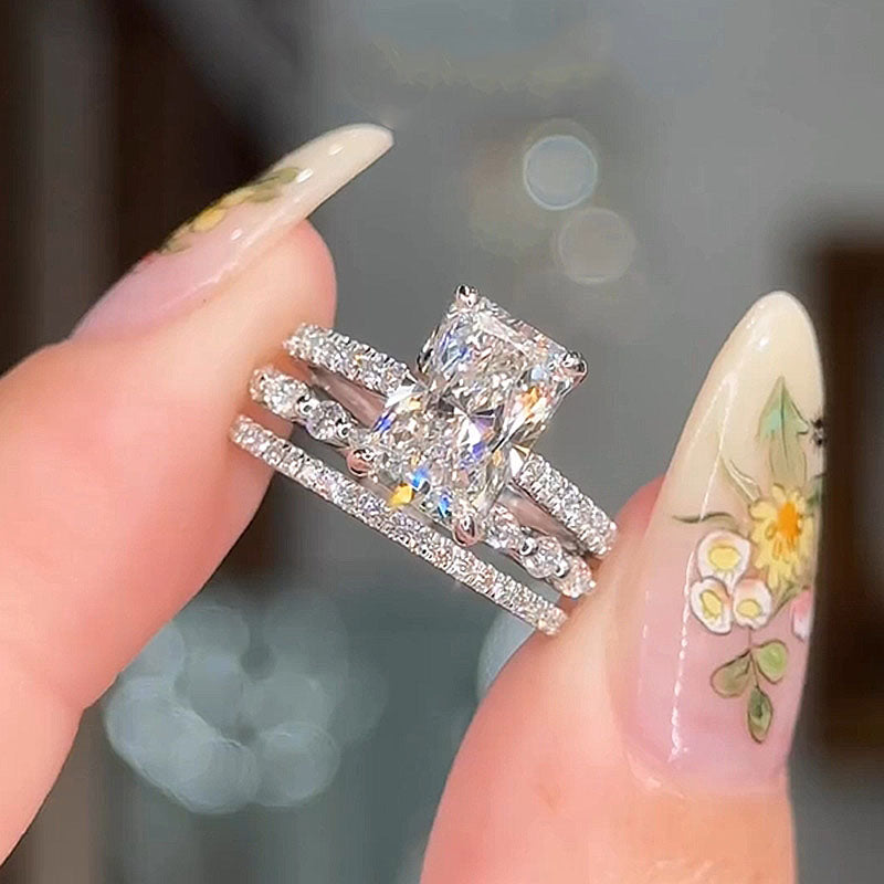 3.3Ct Radiant Cut Simulated Diamond 3PCS Wedding Set, White & Yellow Gold Plated
