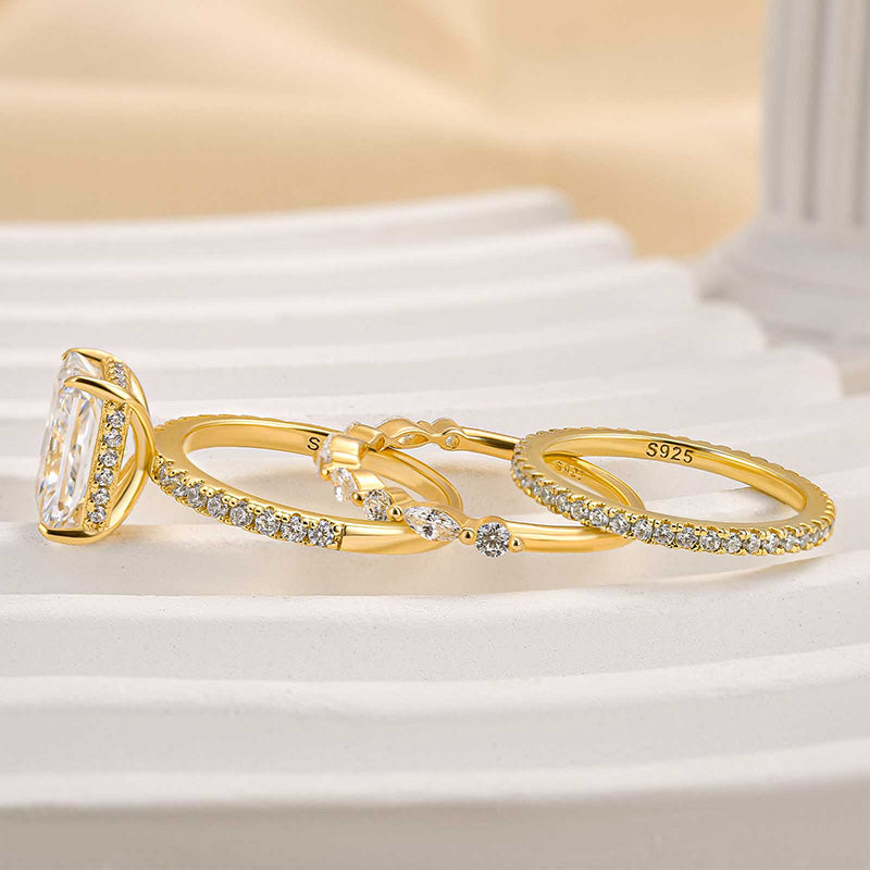 3.3Ct Radiant Cut Simulated Diamond 3PCS Wedding Set, White & Yellow Gold Plated