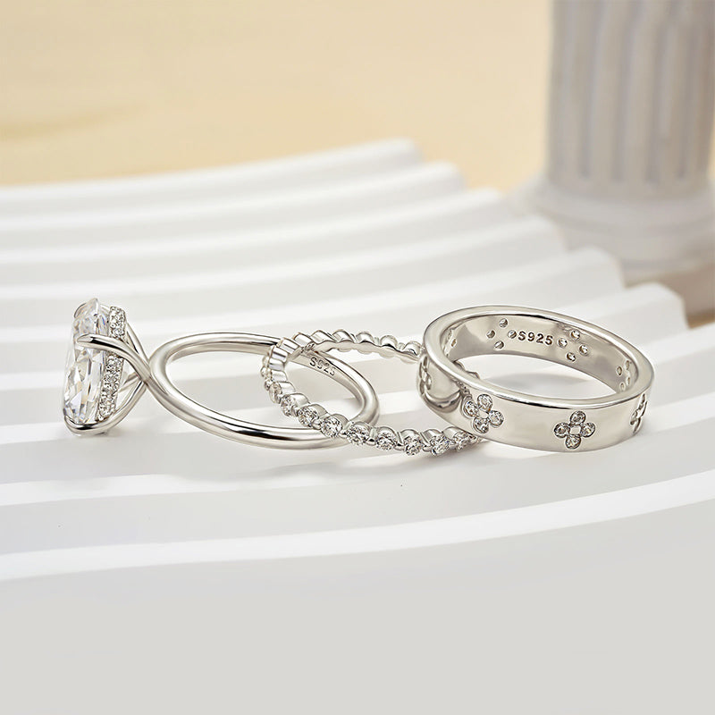 3.5Ct Oval Simulated Diamond Wedding Set, Yellow Gold Plated Sterling Silver