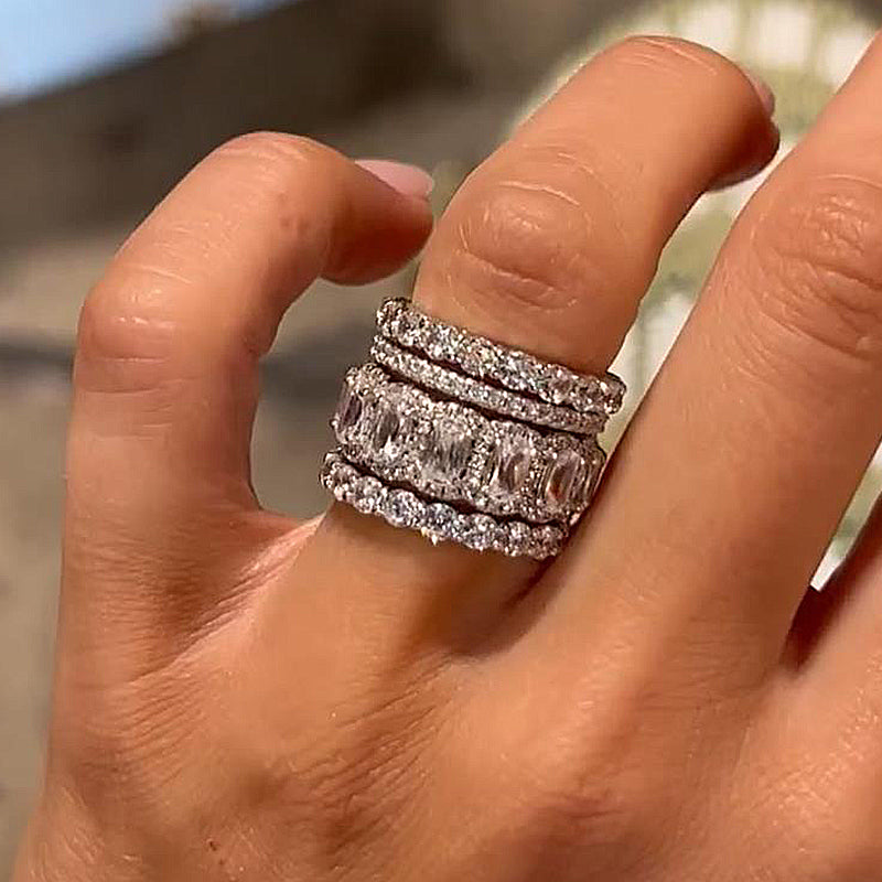10 Carat Simulated Diamond Wedding Band - Sterling Silver, 18K Gold Plated