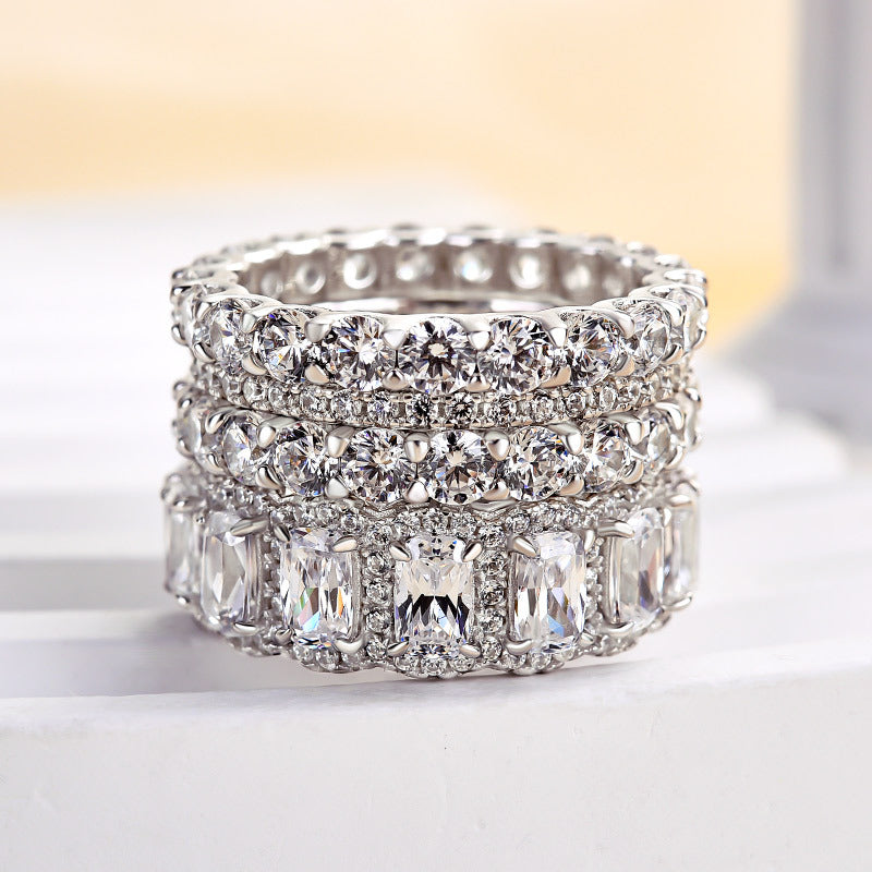 10 Carat Simulated Diamond Wedding Band - Sterling Silver, 18K Gold Plated