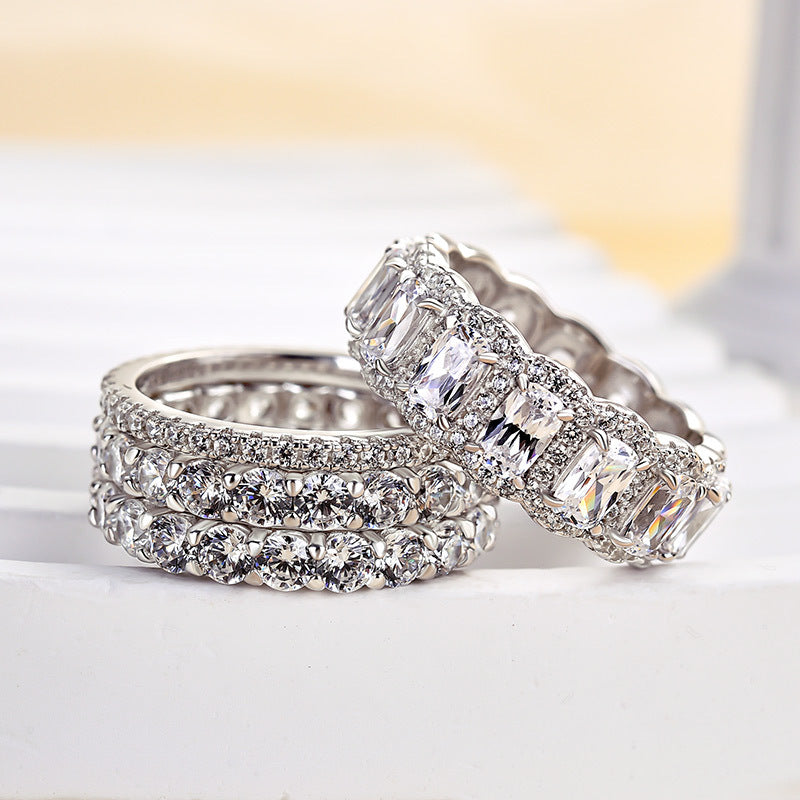 10 Carat Simulated Diamond Wedding Band - Sterling Silver, 18K Gold Plated