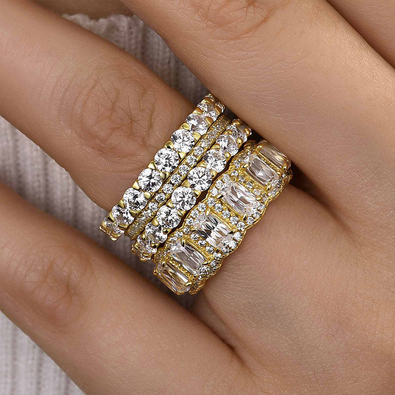 10 Carat Simulated Diamond Wedding Band - Sterling Silver, 18K Gold Plated