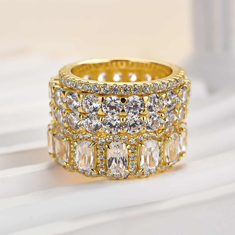 10 Carat Simulated Diamond Wedding Band - Sterling Silver, 18K Gold Plated