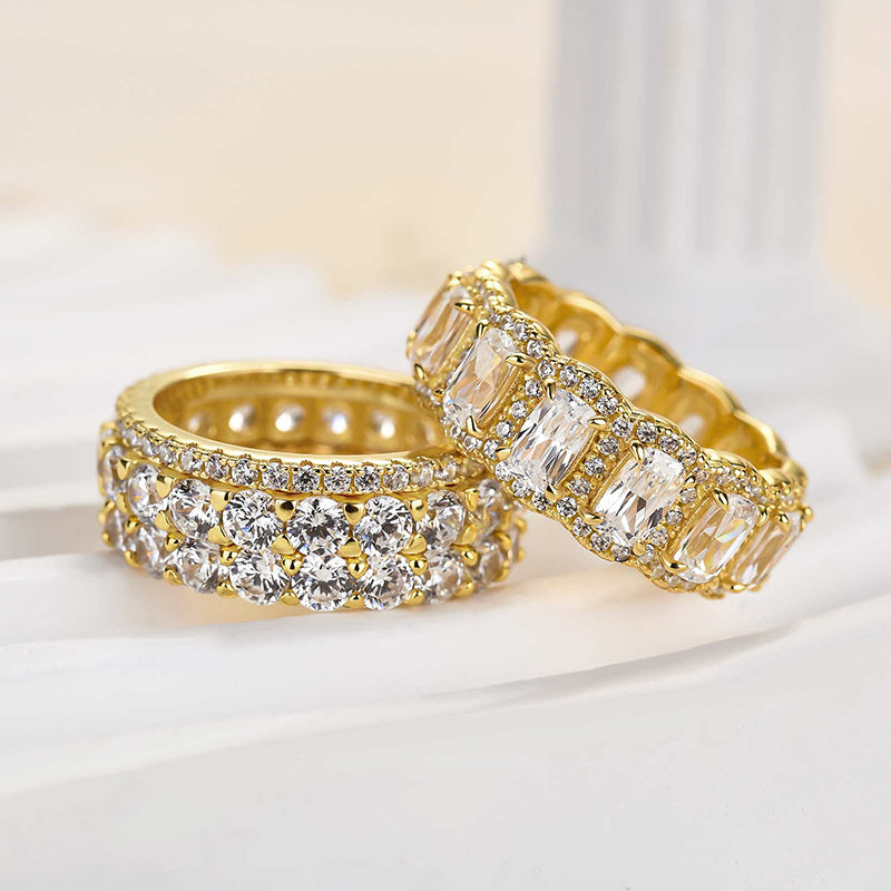 10 Carat Simulated Diamond Wedding Band - Sterling Silver, 18K Gold Plated