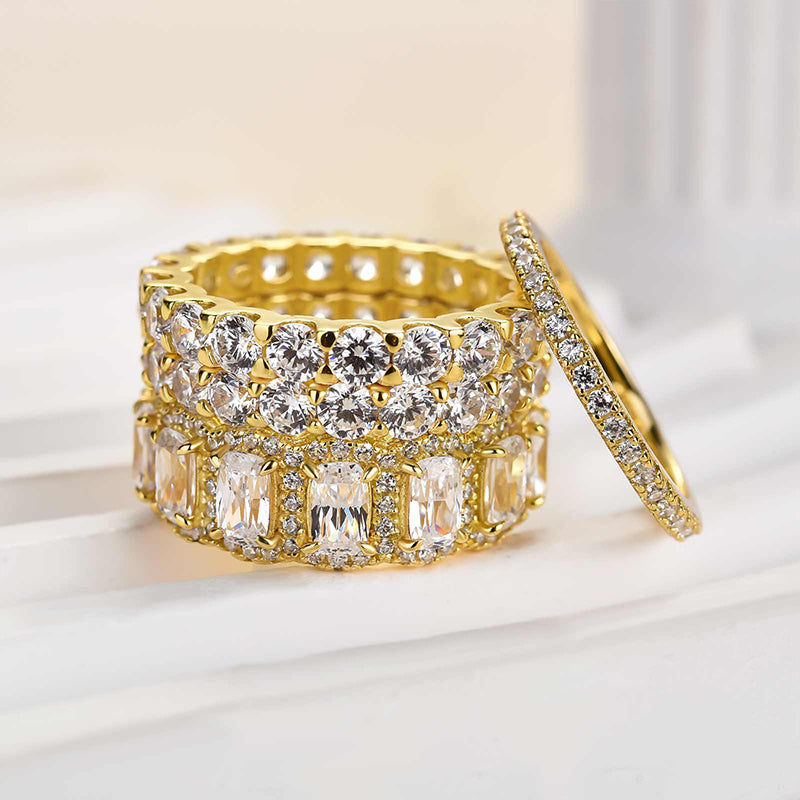 10 Carat Simulated Diamond Wedding Band - Sterling Silver, 18K Gold Plated