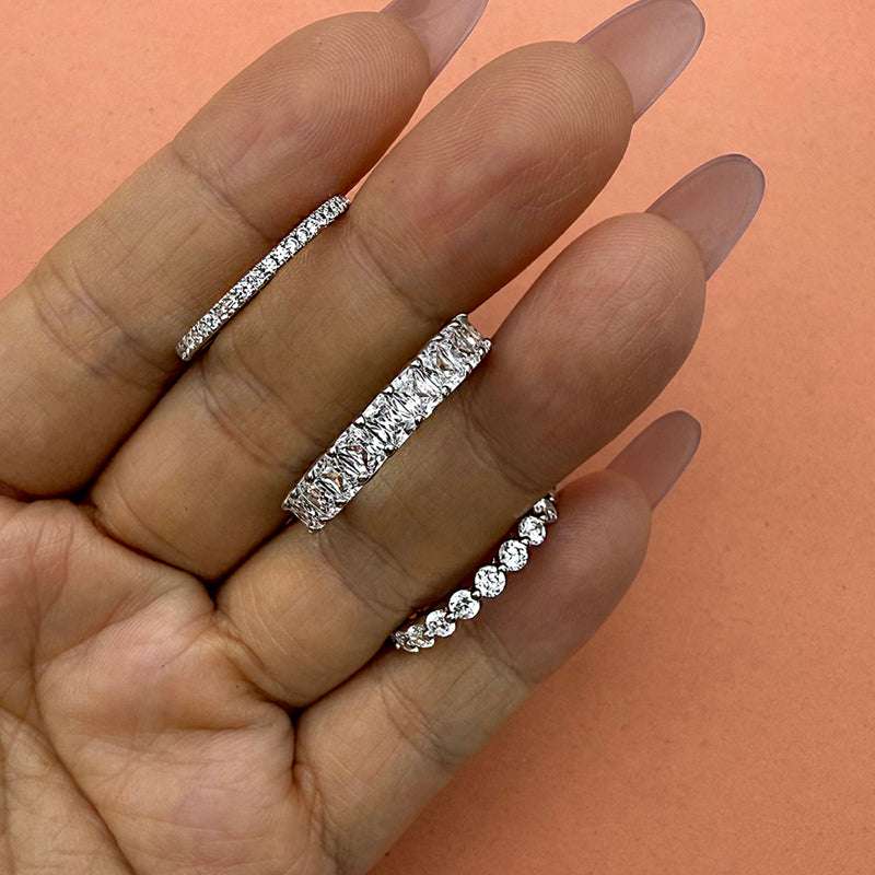 3pcs Sterling Silver Wedding Ring Set