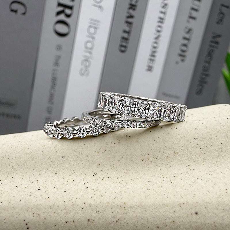 3pcs Sterling Silver Wedding Ring Set