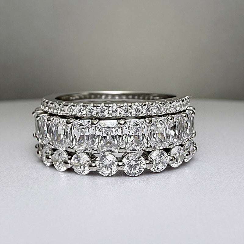 3pcs Sterling Silver Wedding Ring Set