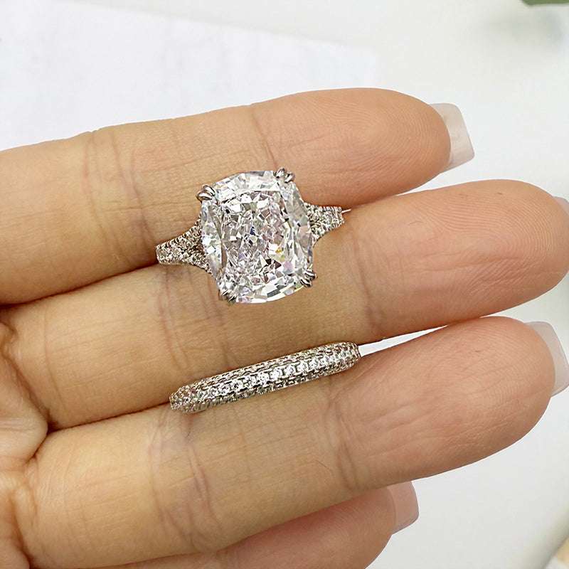 2pcs Engagement Ring Set in 925 Sterling Silver with 7 carat Simulated Diamond