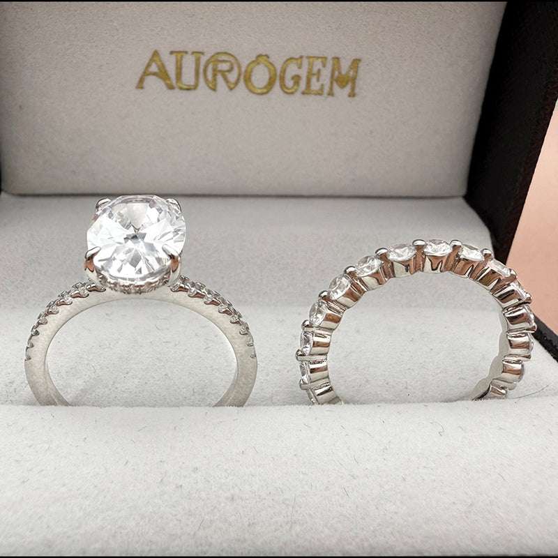 2pcs Engagement Ring Set in 925 Sterling Silver with 3.5 carat Zircon