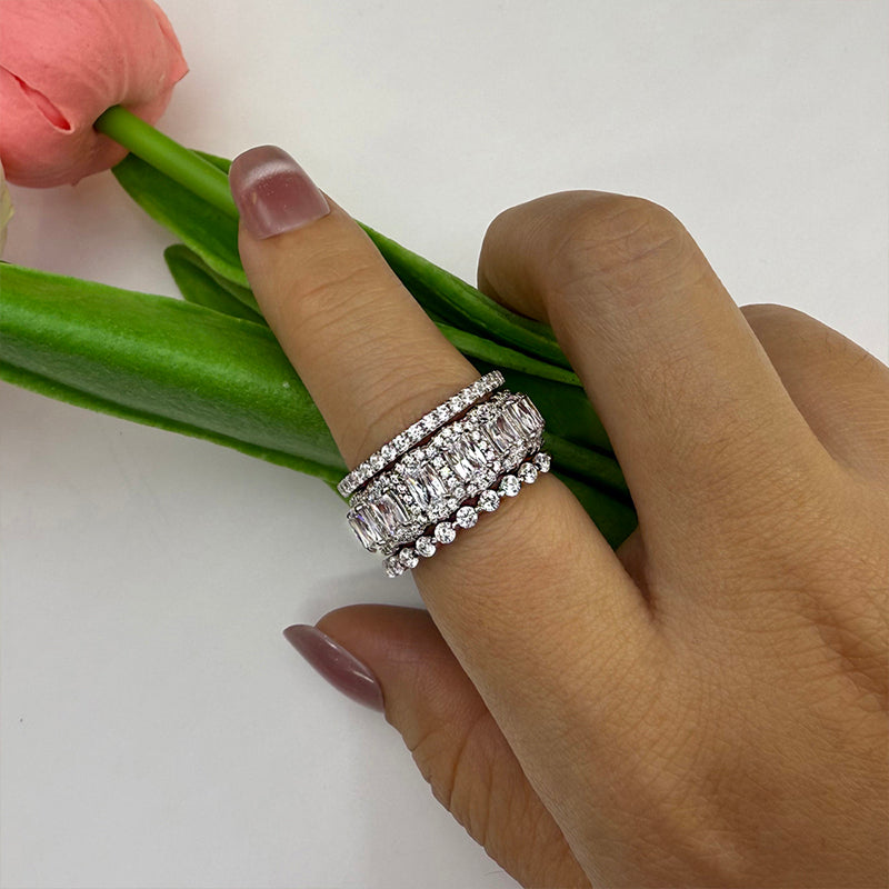 6.0Ct Sona Diamond White Gold Wedding Band Set