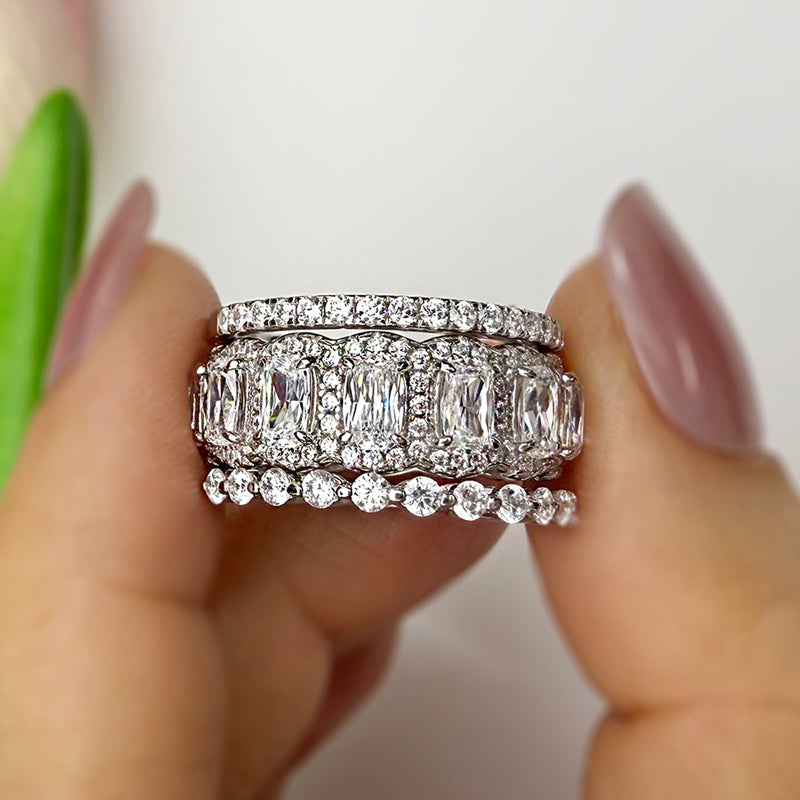 6.0Ct Sona Diamond White Gold Wedding Band Set