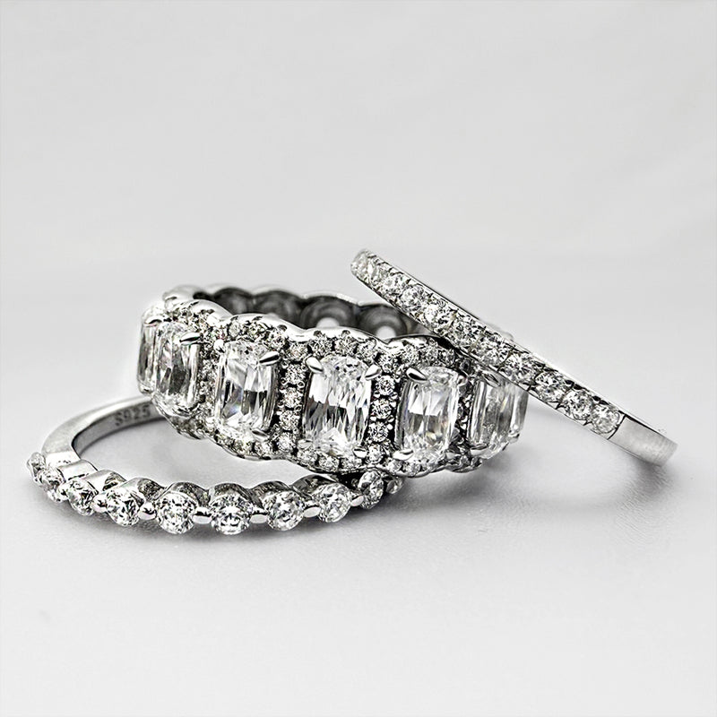 6.0Ct Sona Diamond White Gold Wedding Band Set