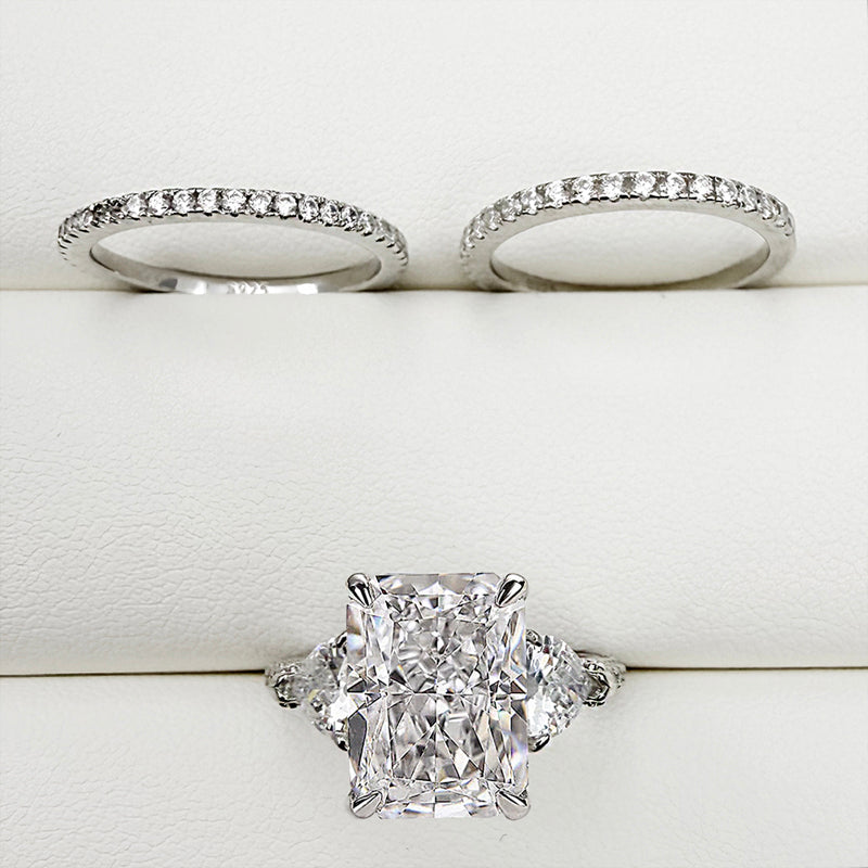 Silver Wedding Set with 5.0 Carat Radiant Cut 3pcs Gemstone