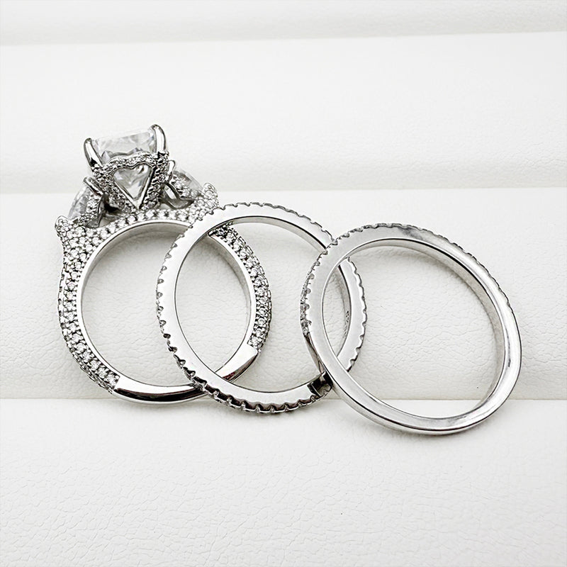 Silver Wedding Set with 5.0 Carat Radiant Cut 3pcs Gemstone