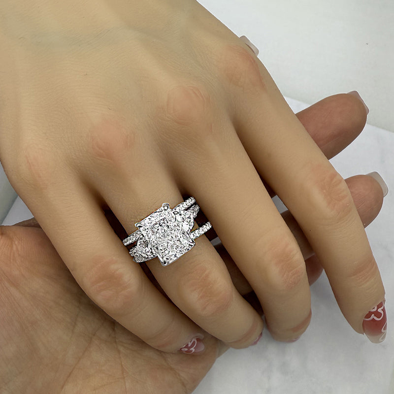 Silver Wedding Set with 5.0 Carat Radiant Cut 3pcs Gemstone