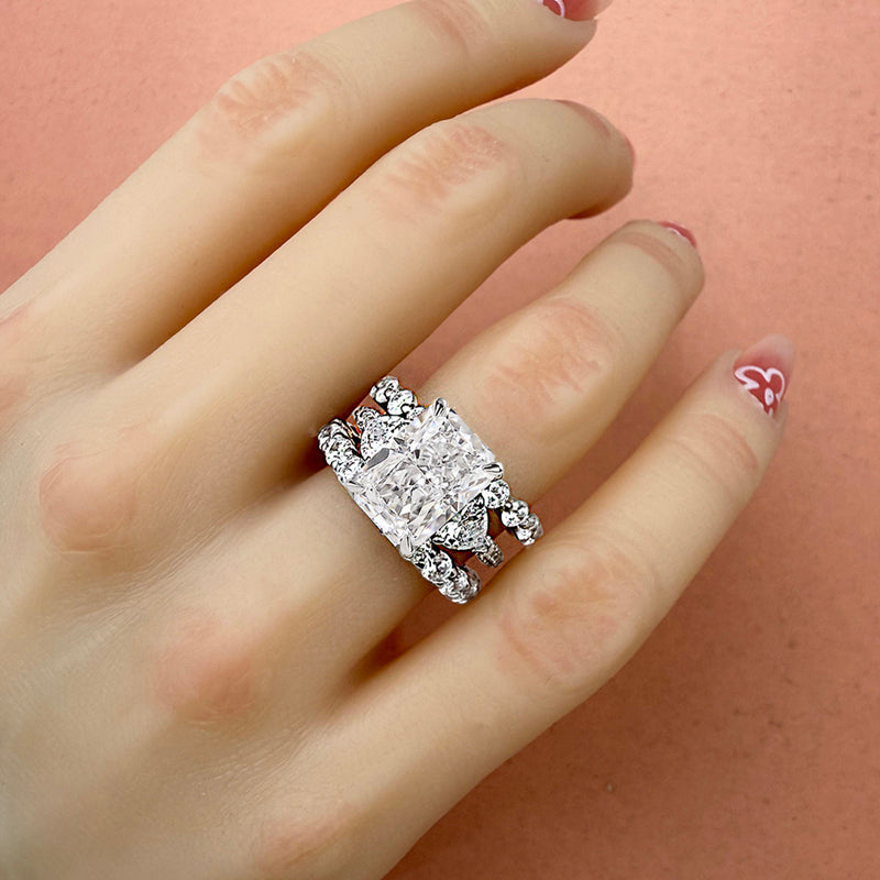 Ensemble de mariage en pierres précieuses taille radiant de 5,0 carats