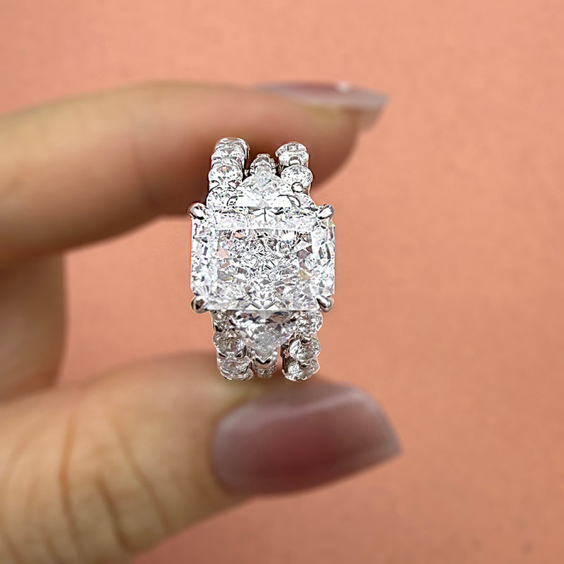 Ensemble de mariage en pierres précieuses taille radiant de 5,0 carats