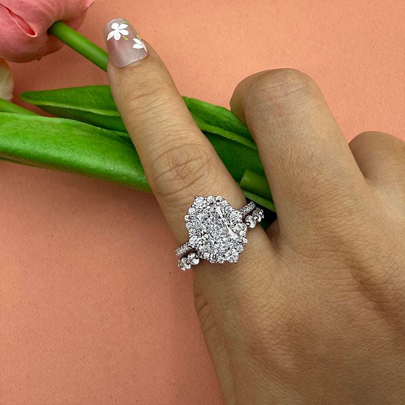 2PCS Wedding ring set with 3.0 Carat Radiant Cut Simulated Diamond