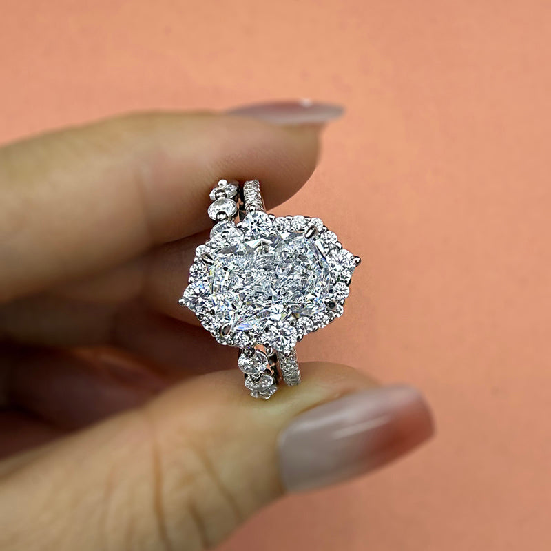 3.0 Carat Radiant-Cut Simulated Diamond Wedding Set - Sterling Silver