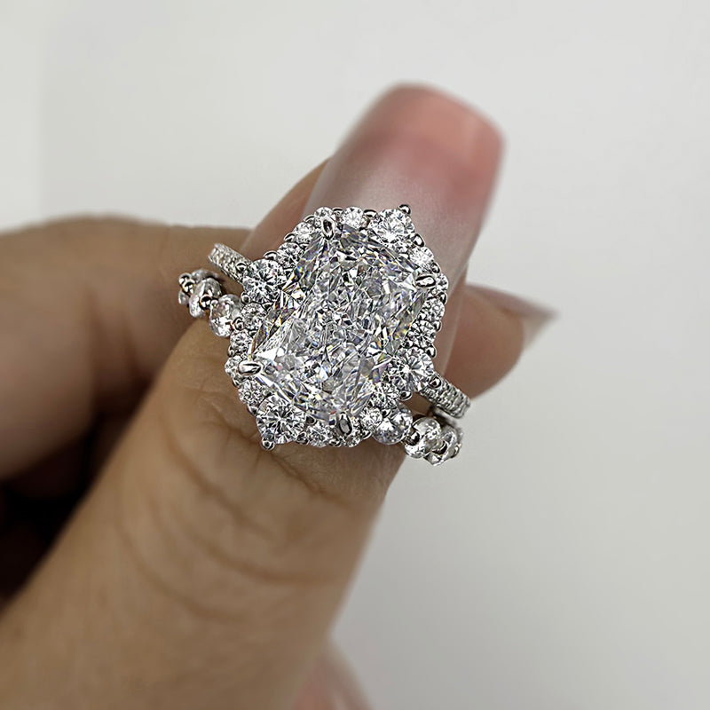 3.0 Carat Radiant-Cut Simulated Diamond Wedding Set - Sterling Silver