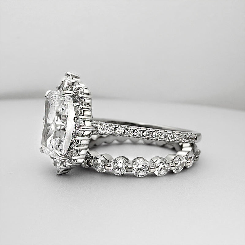 3.0 Carat Radiant-Cut Simulated Diamond Wedding Set - Sterling Silver