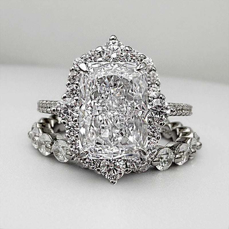 2PCS Wedding ring set with 3.0 Carat Radiant Cut Simulated Diamond