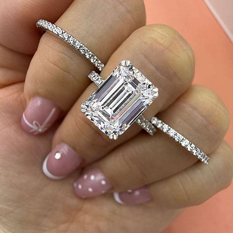 3pcs silver Wedding Set with Radiant Cut Gemstone
