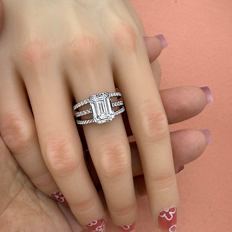 Silver 3pcs Wedding Set with 4.5 Carat Radiant Cut Gemstone