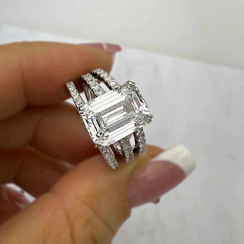 Silver 3pcs Wedding Set with 4.5 Carat Radiant Cut Gemstone