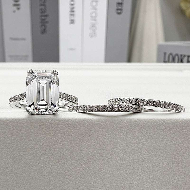 3pcs silver Wedding Set with Radiant Cut Gemstone